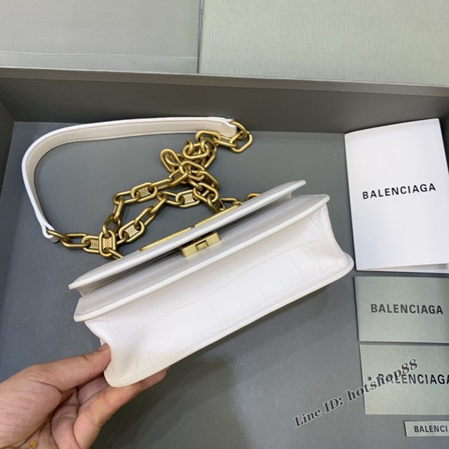 Balenciaga專櫃爆款小號鱷魚白色金扣肩背包 巴黎世家新款Gossip bag斜挎包 fyj1316